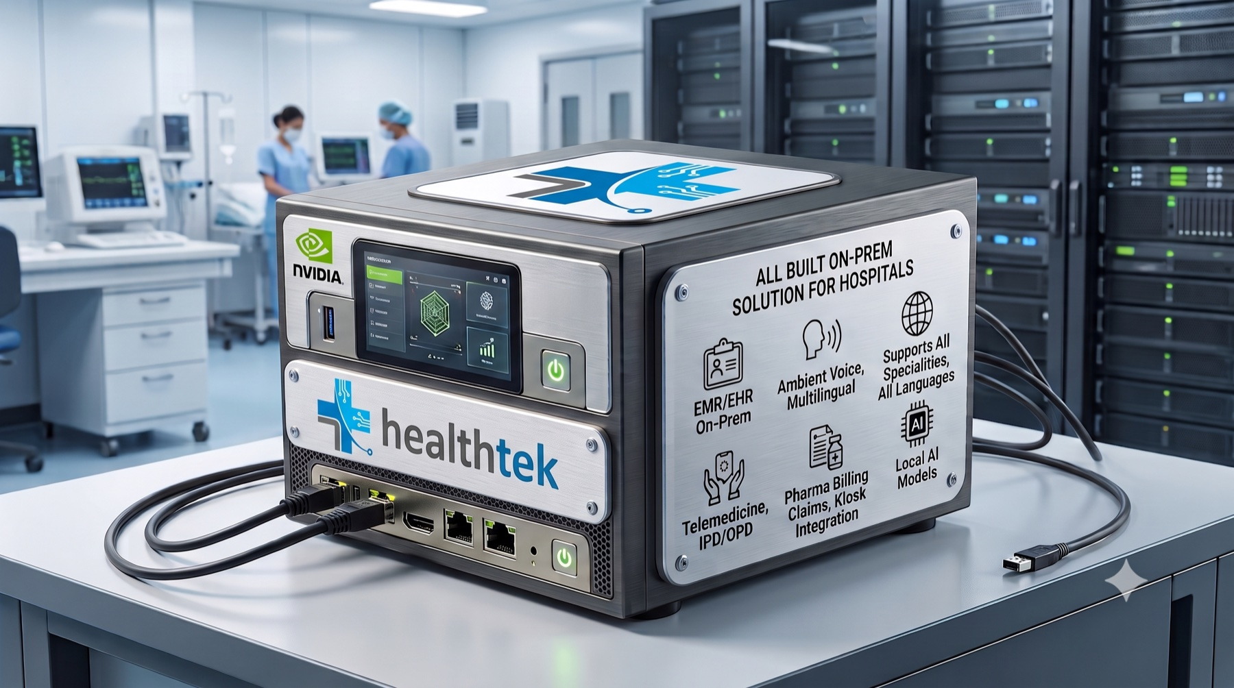 Healthtek EMR appliance — an on-prem hospital-in-a-box with EMR/EHR, ambient voice, telemedicine and local AI models